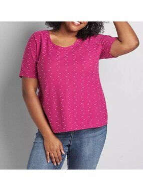 Lane Bryant Perfect Sleeve Tee Pink Metallic Clip Dot Top 14/16